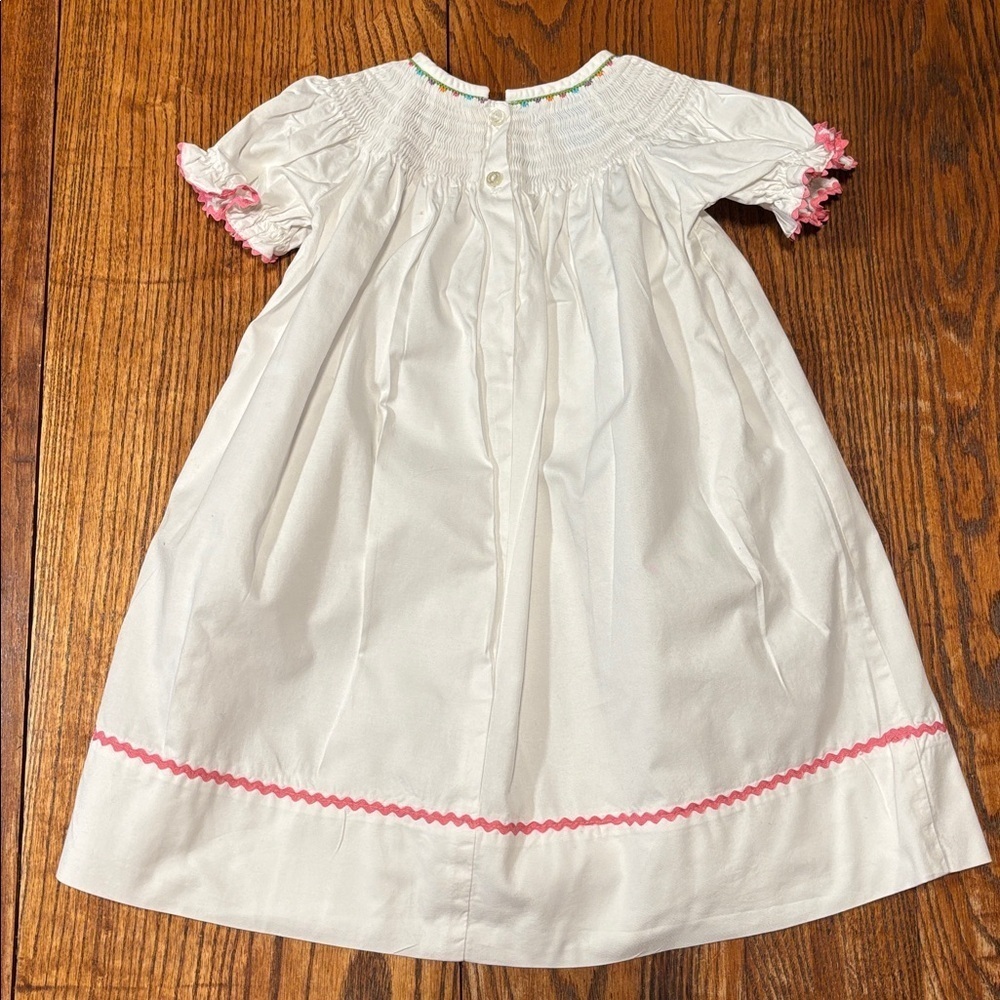 Avavini Hand Smocked White Dress W/Pink And Blue Embroidered Christmas Deco 18M - Picture 8 of 8